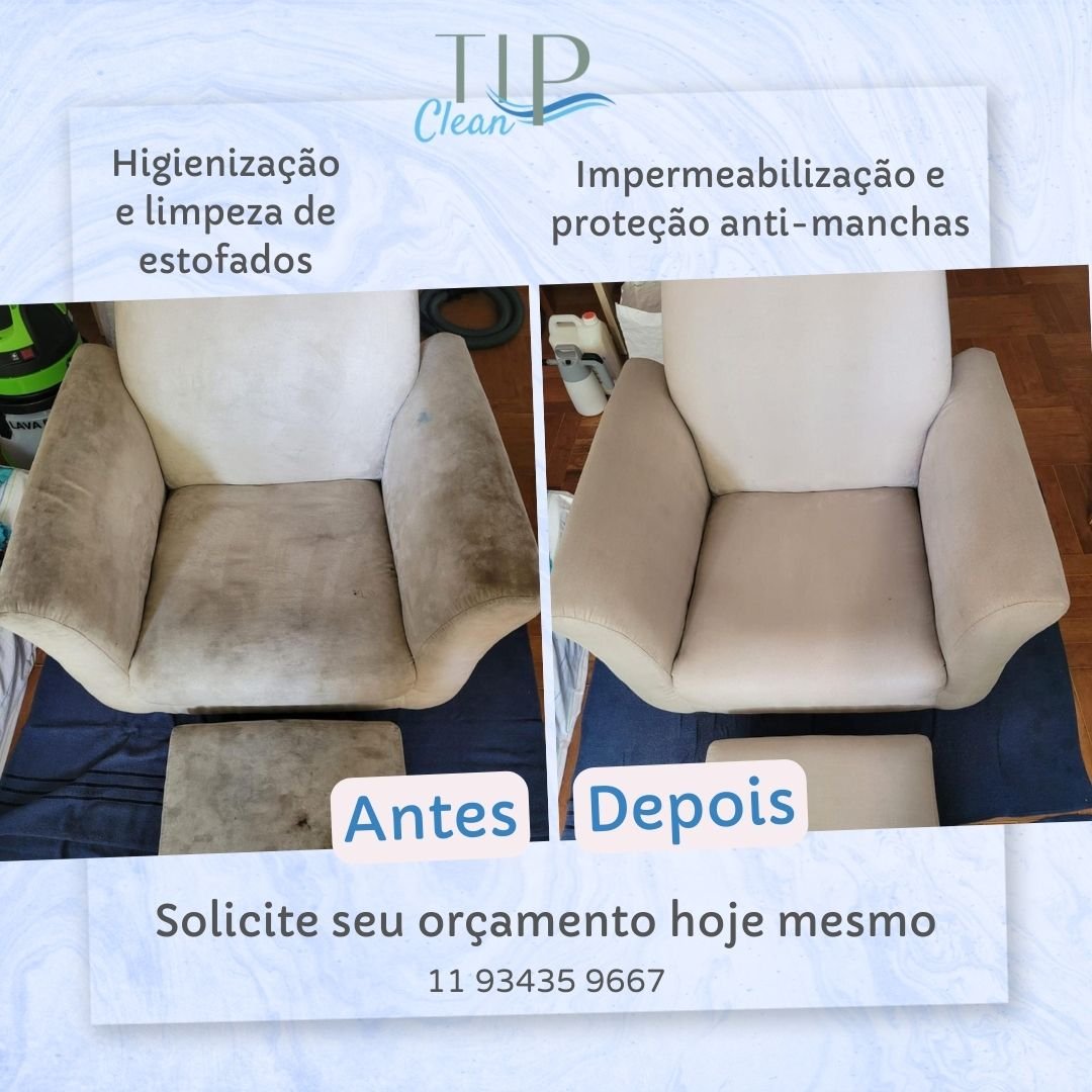 Tip Clean - foto com antes de depois de higienização em poltrona